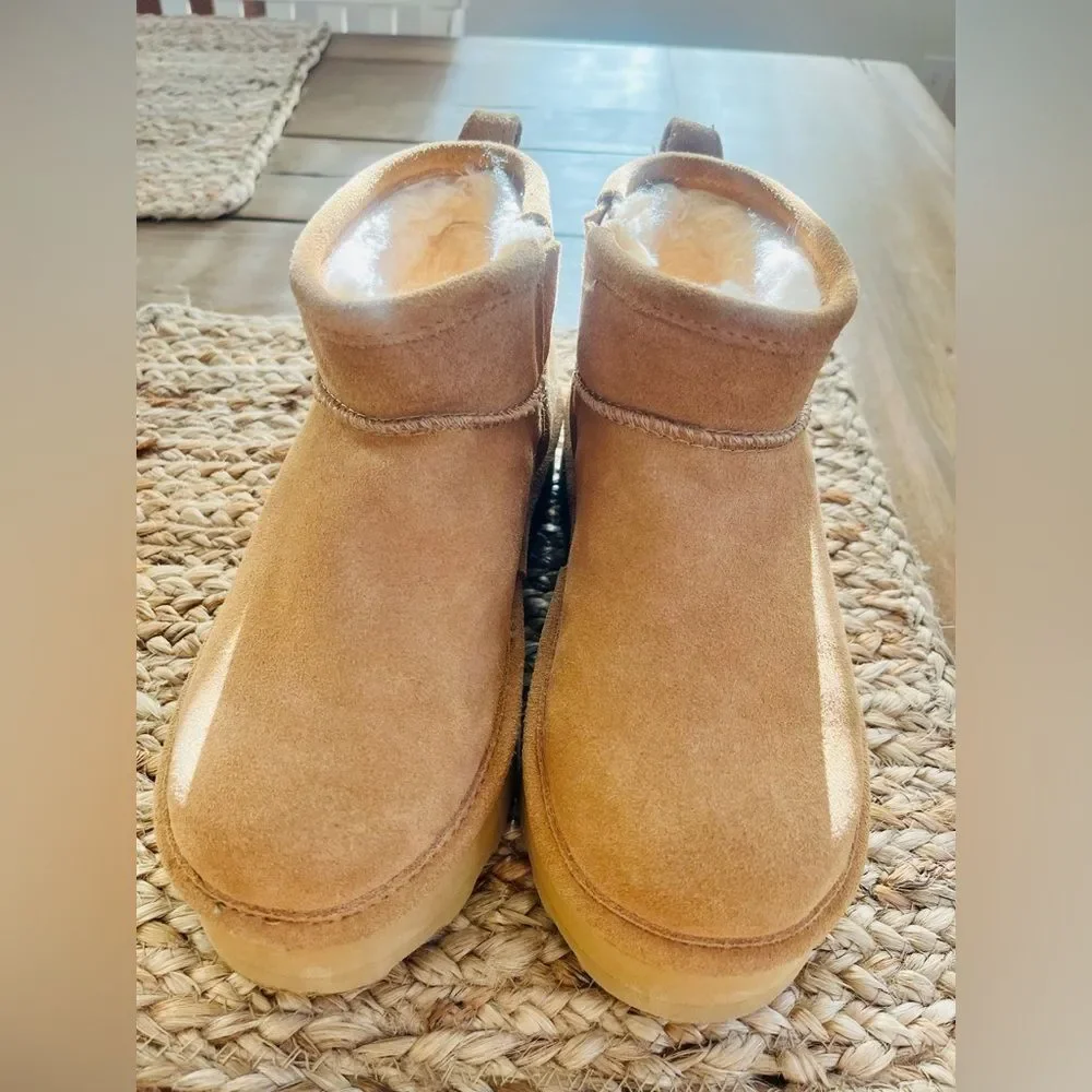 RETRO BearPaw SUPER SHORTY ICED COFFEE ankle boots; Size 4-5. NWOT!